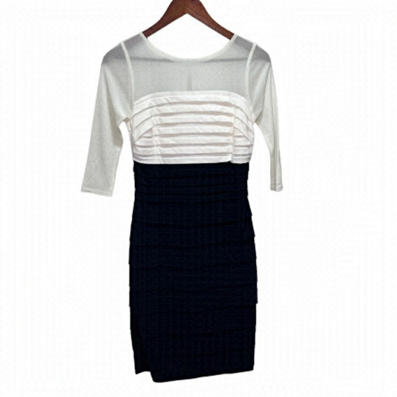 LAURA Black & White Ruffled Bodycon Dress Size 8 - Picture 1 of 9